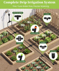 Complete setup of Drip Irrigation System Kit With Adjustable Stream And Vortex Emitters for garden grids and raised beds.
