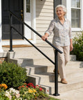 Heavy Duty Outdoor Handrails For 5 Step Exterior Stairs Solid Wrought Iron Railing With Crossbar Support Rust Proof Metal Guardrail, porch use.