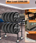 Heavy Duty Leveling Stem Casters Set of 4 with M12 Threads and Retractable Wheels, holding tires in workshop setting.