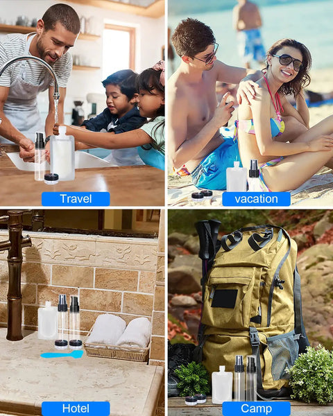 17 Pack Travel Toiletry Pouches Leak Proof TSA Approved Stand Up Refillable Travel Containers for various uses
