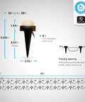 Diagram of Color Changing LED Garden Lights Kit With 24 Small Landscape Path Lights showing dimensions and cord spacing.
