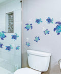 12 Pcs Sea Turtle Wall Decals Set Ocean Turtle Vinyl Stickers For Bathroom Kitchen Nursery And Office Waterproof Underwater Wall Art Decor For Home Blue on bathroom wall above toilet