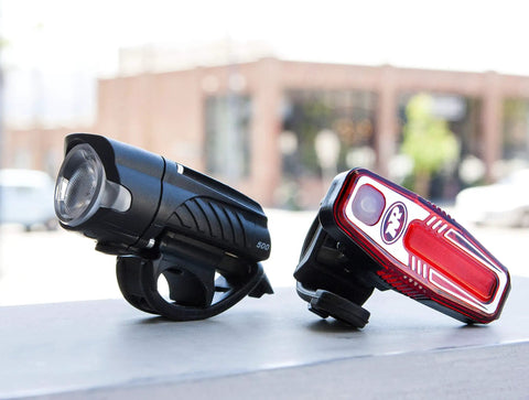 Swift 500 Front Bike Light and Sabre 110 Rear Light Combo Pack Easy to Install USB Rechargeable Bicycle Headlights on display