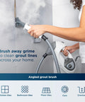 Whole Home Steam Mop With Detachable Handheld For Sealed Floors, cleaning grout lines with steam and angled brush.