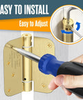 Spring Loaded Self Closing Door Hinges 4 Inch Auto Close Kit With Adjustable Tension Brass installed on door with screwdriver