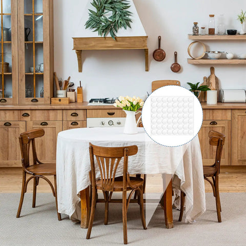 Anti Slip Silicone Pads For Glass Tables With 132 Pcs Adhesive Dots in a kitchen setting with wooden furniture