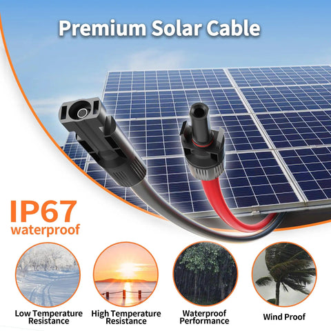10AWG Solar Extension Cable With Dual Connectors Adapter Kit For Solar Panels Heavy Duty 10 Gauge Wire Red And Black visible