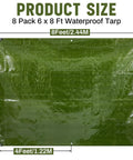 8 Pack Camping Tarps 6x8 Ft Waterproof 5.5 Mil Heavy Duty Ground Cover Rain Shelter army green tarp dimensions shown