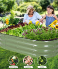 Galvanized Steel Raised Garden Beds Kit Outdoor Two Piece Planter Box Set With Gloves Safe Edge Design Easy Assembly Great For Vegetables Flowers And Herbs 4x2x1Ft Green shown with plants in garden