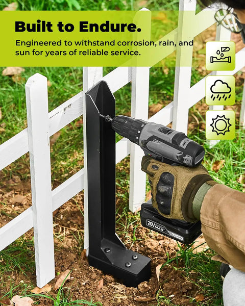 No Dig Fence Post Repair Kit With 4x4 And 6x6 Post Bases, Heavy Duty Post Bracket System, Screw Fixed Fence Post Anchor, DIY Friendly 4 Pack, Easy One Person Install For Leaning Or Wobbly Fence Posts