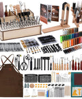 Ultimate Leather Working Starter Kit 628 Pcs with Leather Pony, Tooling Box, Stamping Tools, Sewing Threads, Rivets, and Apron