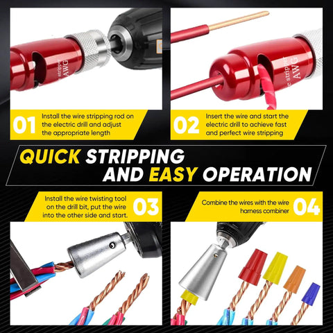 8 In 1 Wire Stripper And Wire Twister Kit For Drill Driven Electrical Work Fast Quick Strip Tool; step-by-step usage guide image