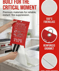 Heavy Duty Fiberglass Emergency Fire Blanket in red pouch, ready to smother kitchen grease fires and ensure safety.