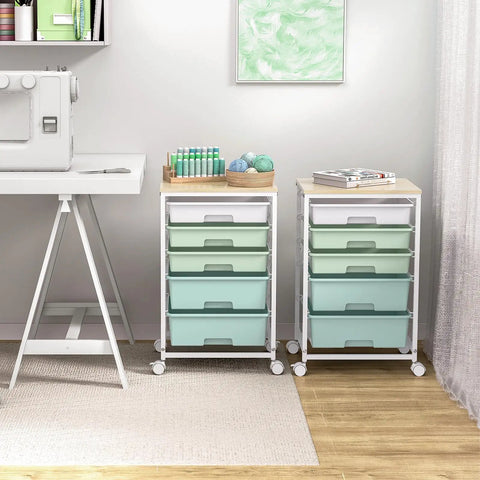 Truly Clutch Rolling Cart With Drawers Featuring Five Deep Slide Out Compartments In Classic Light Green Designed To Tackle Daily Clutter And Keep Your Belongings Securely Stashed And Totally Organized