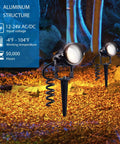 12W LED Landscape Lights 10 Pack Low Voltage Outdoor Spotlights illuminating a pathway with aluminum spike stands