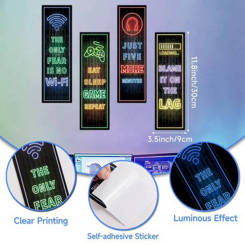Glow In The Dark Gamer Wall Decals Four Piece Set Featuring Joystick Controller Stickers For Boy Bedroom And Kids Playroom Decor Blue Color, Easy Peel And Stick, Durable Vinyl, Nighttime Shine For Dreamy Gaming Vibes with clear printing and luminous effect.
