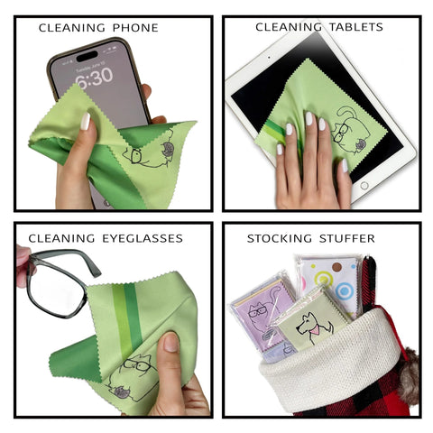 10-pack kitty-cat design microfiber cleaning cloths in multicolor for eyeglasses, lenses, sunglasses, and cell phones