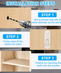 Installation steps for 24 Pack Self Locking Plastic Shelf Pegs For 5/8 Inch Shelves (16mm) with clear cabinet pins
