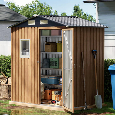 6X4Ft Garden Storage Shed With Lockable Door Steel Tool Shed With Clear Window Anti Corrosion Metal Shed for backyard patio lawn