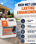 One Gallon Premium Wet Look Stone And Concrete Sealer enhances color and gloss on weathered pavers and walkways.