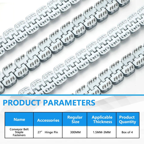 Heavy Duty Conveyor Belt Clipper Lacing Kit, 12 Inch Length, Includes 2 Pairs Zinc Plated Carbon Steel Fasteners with specifications