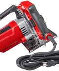 Dead Serious 8 Inch Corded Electric Circular Saw With Dry Cut Metal Cutting Technology And Chiptank Shield Heavy Duty Power Tool Kit 120 Volt showing red and silver design with power cord.