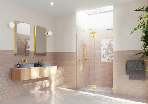 Frameless Shower Door Hinge With Enduroshield Glass Coating For 78 Inch Glass Enclosures In Polished Brass Finish in modern shower
