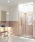 Frameless Shower Door Hinge With Enduroshield Glass Coating For 78 Inch By 46 And A Half Inch Doors In Polished Brass Finish on glass door