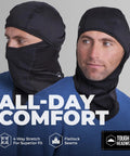 Two men wearing Ultra Soft Fleece Balaclava Ski Mask For Men And Women Warm As Heck Cold Weather Full Face Mask Black