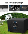 32 Inch Square Fire Pit Cover Heavy Duty Fabric Waterproof All Weather Outdoor Shield For Square Fire Pits And Tables Fits 28 To 32 Inch Pits Gas Pit Cover 24 Inch High with drawcord locking, air vent, and handle in garden