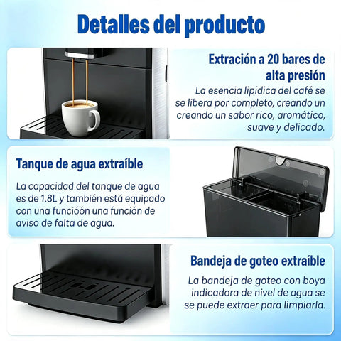 Solid Espresso Machine With Built In Grinder And Fast Milk Frother Featuring A Seven Inch Touch Screen 20 Bar Pressure And Independent Temperature Control For Killer Cappuccino Lattes And Cold Brew Coffee Hits showing 20 bar extraction process with coffee cup and removable water tank.