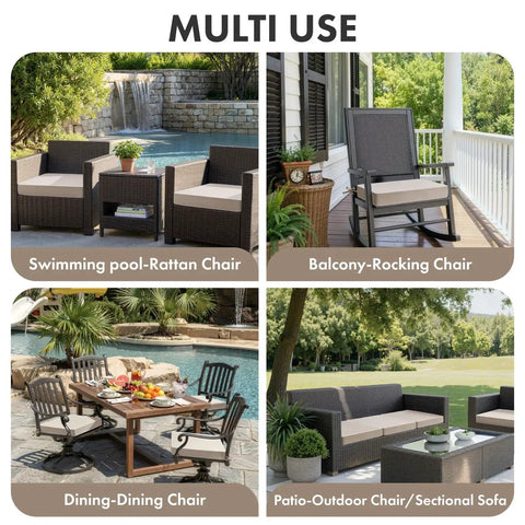 Beige Outdoor Chair Cushions Set Of 2 19x19x3 Inches Waterproof Patio Seat Cushions on various outdoor furniture setups.