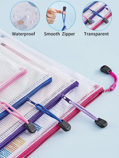 Must Have 18 Pack Mesh Pouches In 8 Sizes And Nine Colors Waterproof Zipper Bags with smooth zippers and transparent design