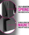 Close-up of self-adjusting springs and heavy duty magnets on Universal Wall Mount Glove Dispenser And Tissue Box Holder Pack Of 6