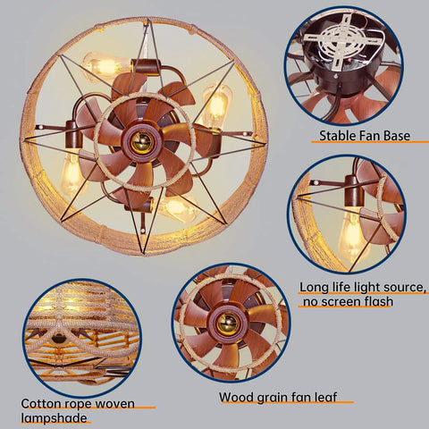 20 Inch Boho Chic Home Decor Accessory For Living Room Or Bedroom, Lightweight Yet Durable, Cozy Bohemian Vibe With Natural Textures, Ceiling Light with Fan