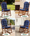 Rocking Chair Cushions For Indoor And Outdoor Use 44 By 19 By 4 Inch Navy Blue Tufted High Back Pad With Ties set in garden, indoor, patio, porch