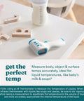 Non Contact Infrared Forehead Thermometer With 2 Second Readings Clinically Proven Fast And Accurate High Fever Alert 4 In 1 For Body Food Liquid And Room Temperature With Digital Backlit Display, white and blue