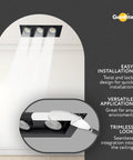 Slick Black 4 Inch Rectangular Trimless Triple Head Gimbal Downlight featuring three light heads and easy twist and lock installation.