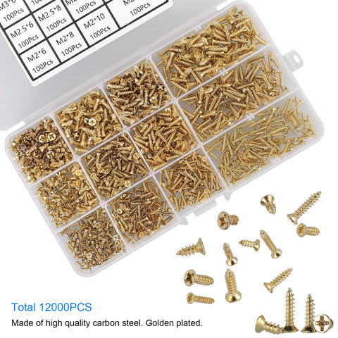 1200 Pcs Tiny Phillips Flat Head Self Tapping Screws Set For Wood Plastic And Soft Metal M2 M2.5 M3 Countersunk Tap Screws Golden