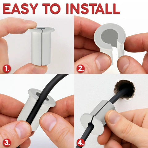Step-by-step installation of Split Design Wall Cable Pass Through Gasket For Three Quarter Inch Holes Silicone White Wire Grommet Cover Kit