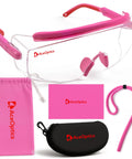 Pink Chemistry Lab Goggles Anti Fog Z87.1 Safety Glasses For Women Lightweight Comfort With Clear Vision Over Prescription Fit Ideal For Classrooms And Labs Complete Kit With Hard Case including pink accessories and storage pouch