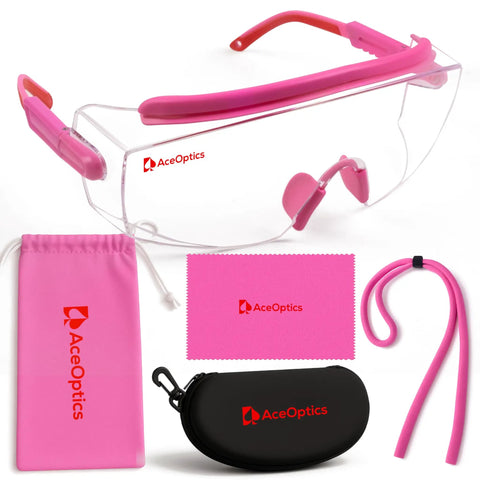 Pink Chemistry Lab Goggles Anti Fog Z87.1 Safety Glasses For Women Lightweight Comfort With Clear Vision Over Prescription Fit Ideal For Classrooms And Labs Complete Kit With Hard Case including pink accessories and storage pouch