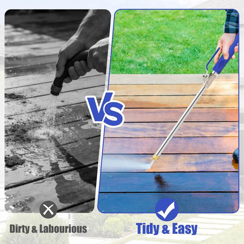 Comparing traditional hose and Heavy Duty High Pressure Washer Wand Pro Grade With Hydro Jet Nozzle for patio cleaning
