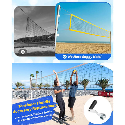 Net Post Tension Adjuster Handle For Tennis Courts Quick Install Iron Post Clamp Easy Net Tightening Tool in beach setting