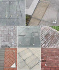 Invisible Square Septic Tank Covers With Base, Stainless Steel Manhole Cover For Yard And Lawn, installed in various outdoor settings.
