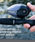 Excursion 6 Spin Cast Reel For Everyday Freshwater Bass Fishing With Ultra Ergonomic Design, shown in hand near water