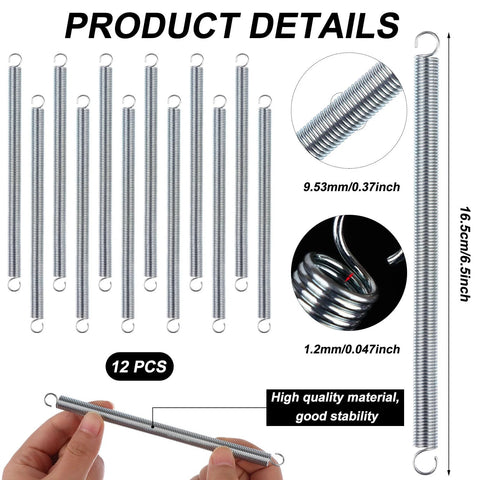 Extension springs set, 12 pcs, zinc-plated with dual hooks, 3/8 x 6-1/2 in, Amazon brand
