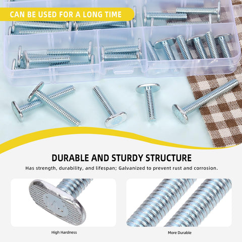 40 Pcs Tee Bolt Set 1/4-20 Thread T Slot Bolts For Woodworking Jigs And Fixtures in storage box, carbon steel, zinc plated