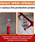 Chrome Upright Fire Sprinkler Head Horizontal Spray Kit With Reinforced Head Guard Half Inch Npt Thread detailed view, installed for safety.