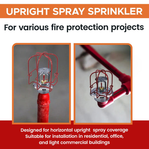 Chrome Upright Fire Sprinkler Head Horizontal Spray Kit With Reinforced Head Guard Half Inch Npt Thread detailed view, installed for safety.
